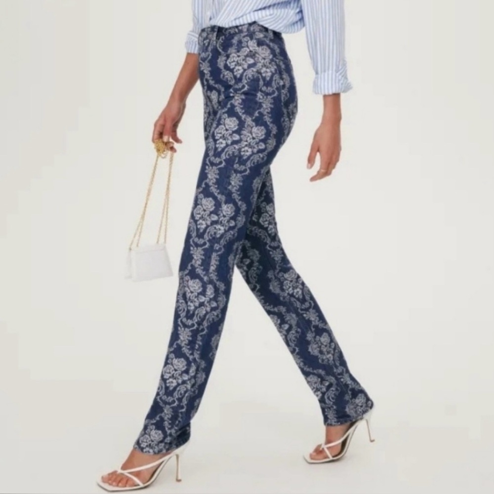 reformation baroque printed high rise straight jeans size 25